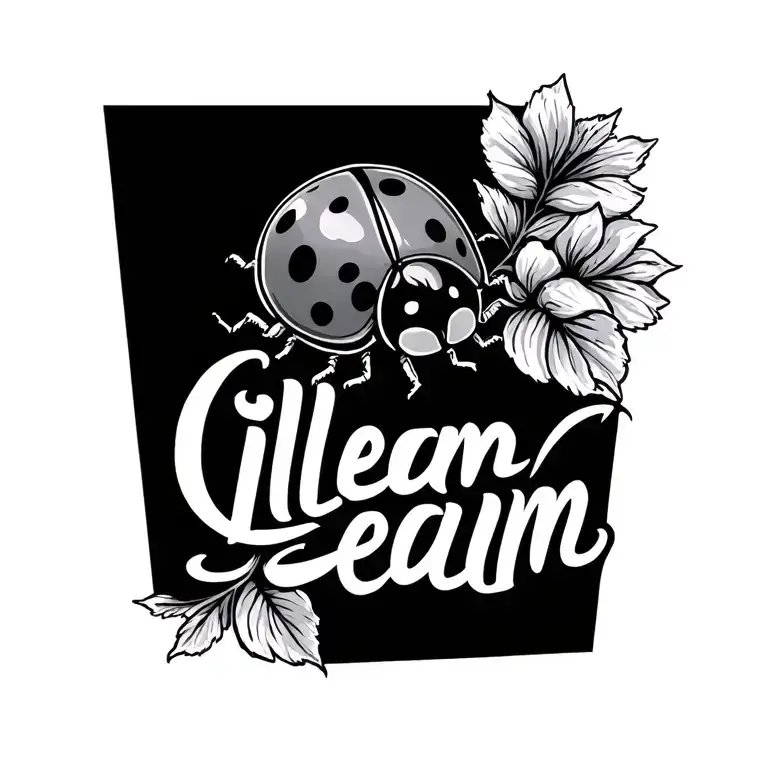 small smooth cursive lettering saying "Illeam" with a ladybug tattoo design idea