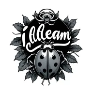 small smooth cursive lettering saying "Illeam" with a ladybug tattoo design idea