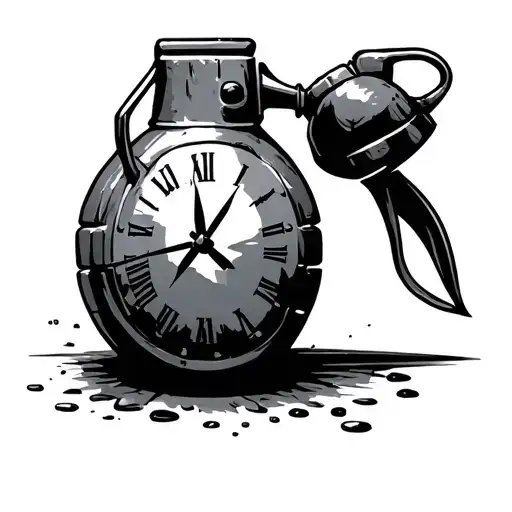Pulling a grenade pin inside the grenade a simple clock tattoo design idea