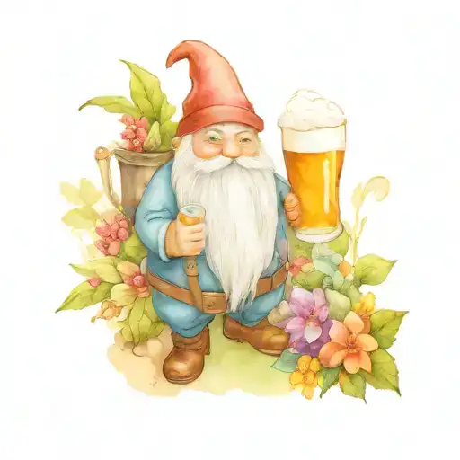 gnome garden with beer tattoo design idea