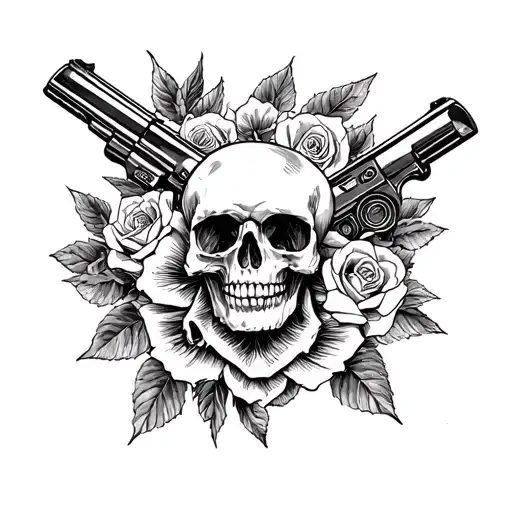 guns and roses surrounded tattoo design idea