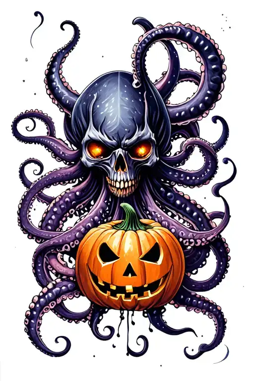 jack o lantern, tentacles, eldritch, deep space tattoo design idea