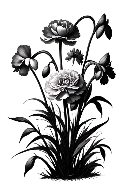 Carnations and Snowdrops tattoo design idea