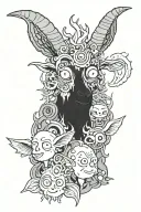 A satanic goat head with Rick and Morty characters hidden within the design tattoo design idea