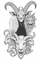 A satanic goat head with Rick and Morty characters hidden within the design tattoo design idea