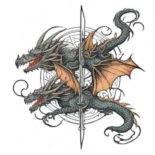 three dragons flying in a vertical line drawing tattoo design idea