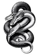 two snakes twisting around each other with there heads away from each other, in the mindel of there twist is a cyrcal  tattoo design idea