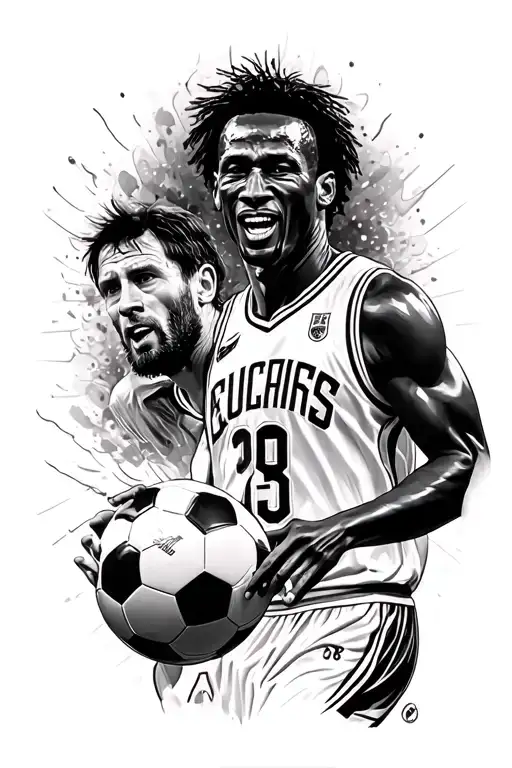 Leo Messi woth world cup football next to Michael Jordan with cup tattoo design idea