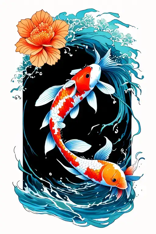 japanese koi fish swimming upstream tattoo design idea