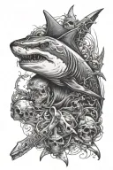 shark with skull and crossbones tattoo design idea