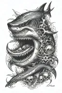 shark with skull and crossbones tattoo design idea