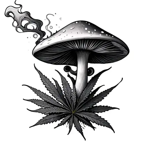  shrooms smokeing weed leaves morphing into galaxy aliens  tattoo design idea