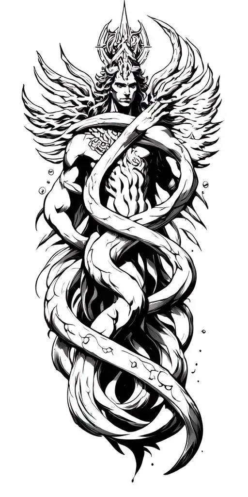 Atlantis god intertwined struggle tattoo design idea