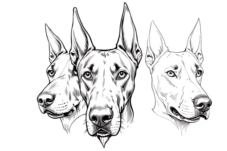 3 Doberman head tattoo sketch in old school style tattoo tattoo design idea