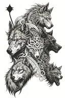 A Samurai, a Phoenix and a Wolf silhouette tattoo design idea