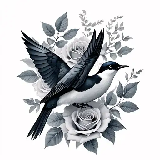 Swallow birds and rose  tattoo design idea
