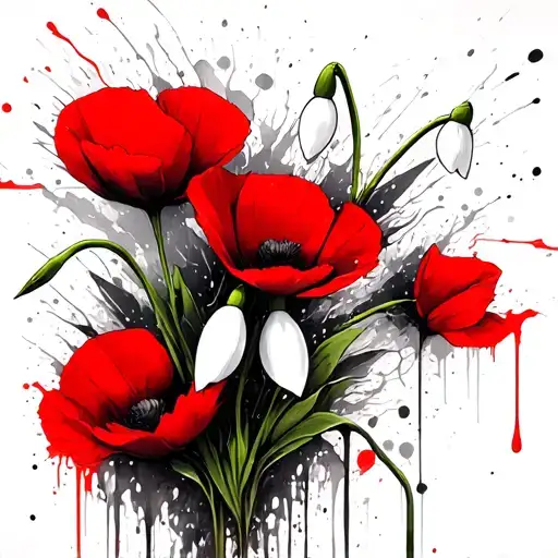 poppy's and snowdrops crossed over each tattoo design idea