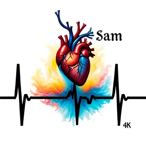 heartbeat to flatline with the name Sam tattoo design idea