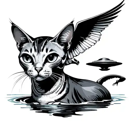 cat, alien, egyptian, ufo, fossils, wildlife, seagull, water tattoo design idea