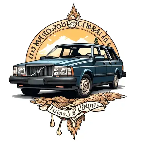 car Volvo 940 combined with Viking culture tattoo that includes tattoo design idea