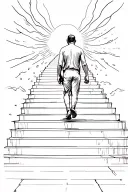 man walking up stairs going into heaven tattoo design idea