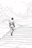 man walking up stairs going into heaven tattoo design idea