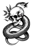 Depression skull with snake tattoo design idea