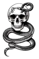 Depression skull with snake tattoo design idea