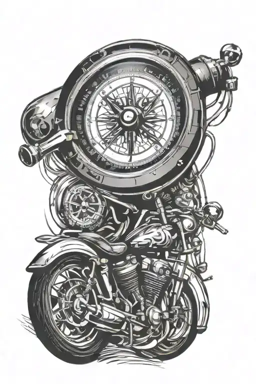 motorcycle compass road winding tattoo design idea