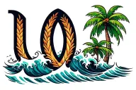 palm tree ocean waves tattoo design idea
