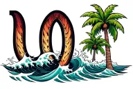 palm tree ocean waves tattoo design idea