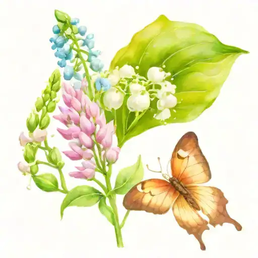 astilbe and lily of the valley flowers with a butterfly tattoo design idea