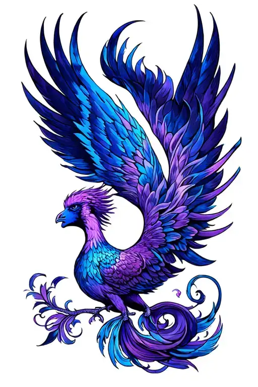 feminine blue and purple Phoenix rising  tattoo design idea