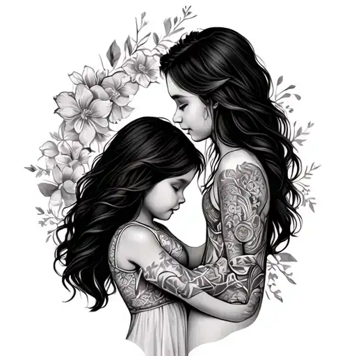 Mom sleeve featuring son and daughter tattoo design idea