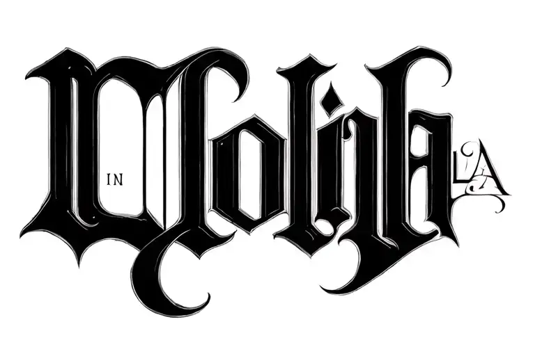 Black ink ambigram tattoo design reading ‘Nikola’ when upright and ‘Colin’ when rotated 180 degrees. tattoo design idea