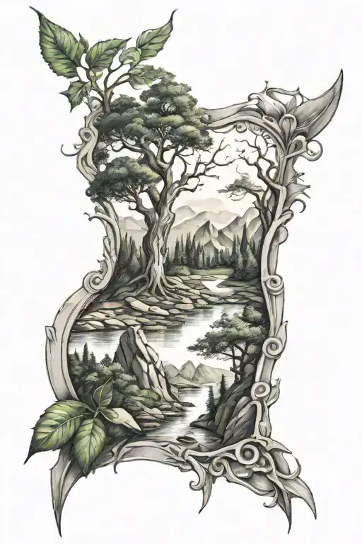 elven landscape tattoo design idea