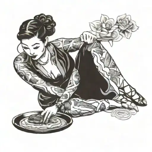 Shibari inspired pinup girl baking tattoo design idea