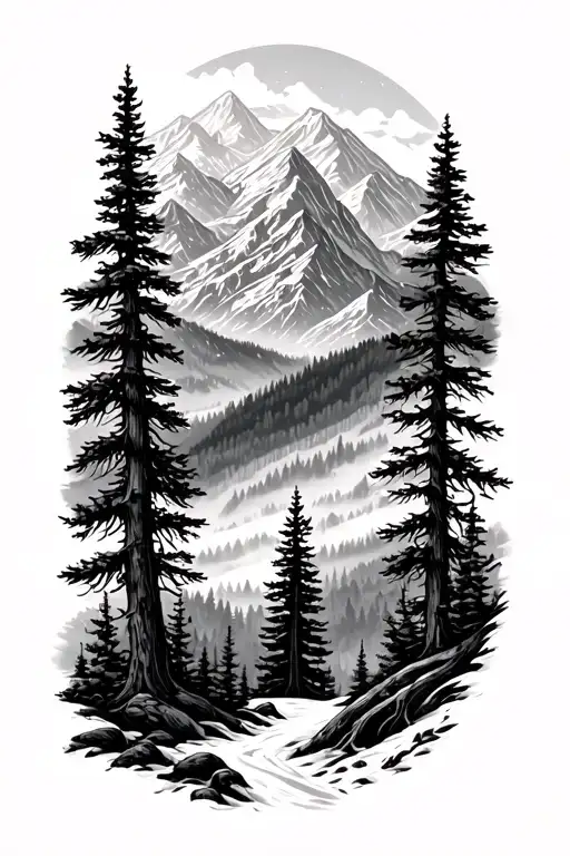 Forest Alps Nature tattoo design idea