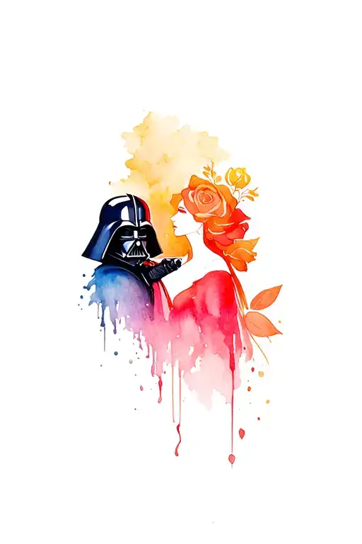 darth vader and beauty and the beast rose tattoo design idea