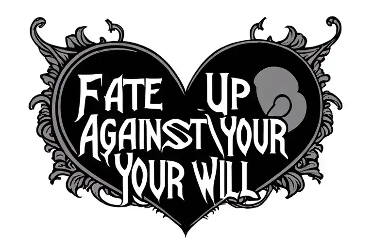 "FATE UP AGAINST YOUR WILL" heart shape tattoo design idea