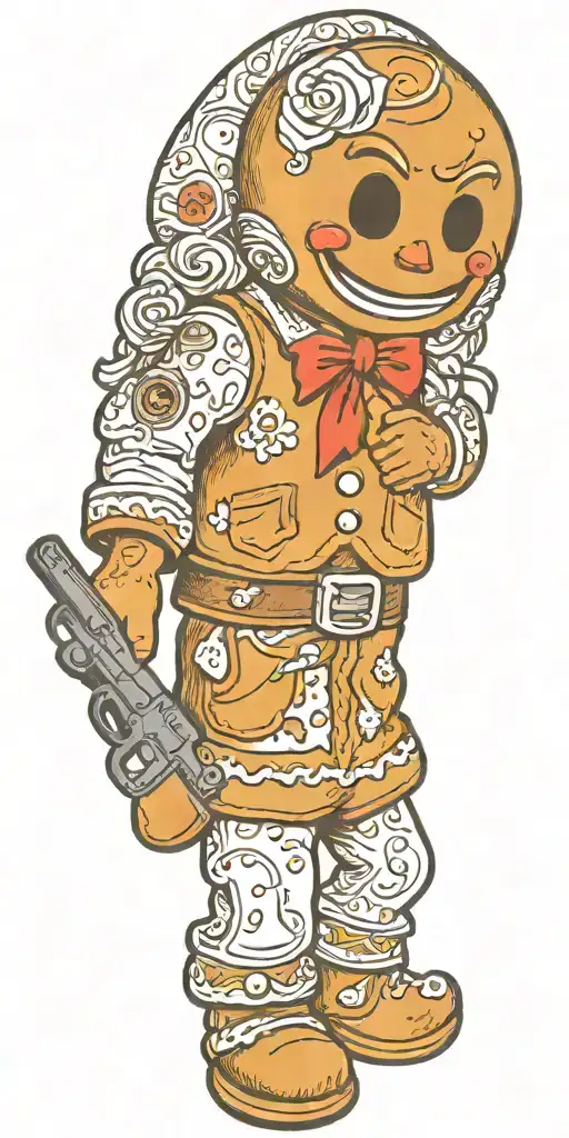 gingerbread man with jason mask with trump holding gun tattoo design idea