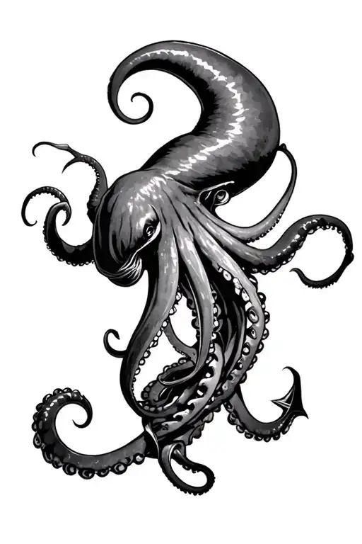 giant squid fighting to pull an anchor up with his tentacles  tattoo design idea