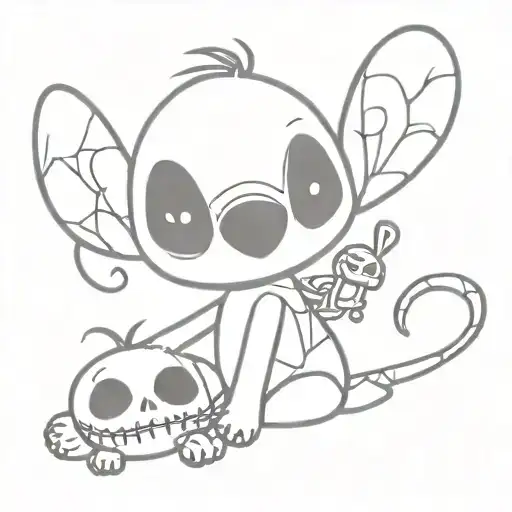 stitch holding a jack skellington stuffed animal   tattoo design idea