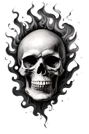 flaming skull with smoke billowing tattoo design idea