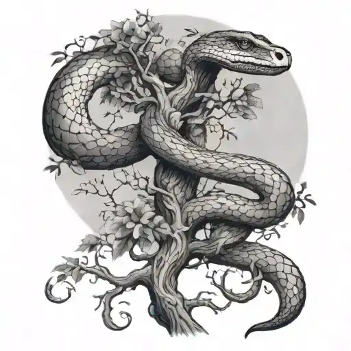 a tree with a snake wrapped around it tattoo design idea
