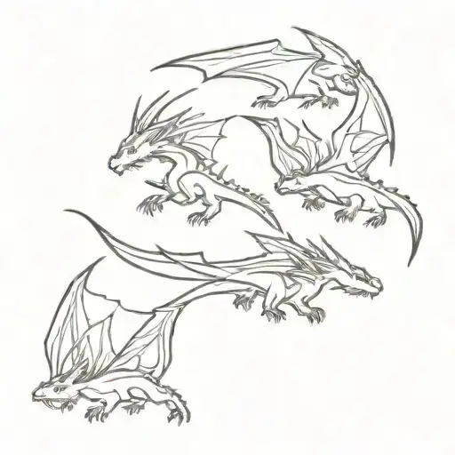 three tiny dragons flying tattoo design idea