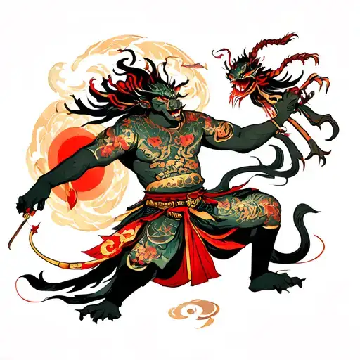 samuri vanquishing a demon tattoo design idea