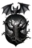 poison tree bats flying tattoo design idea
