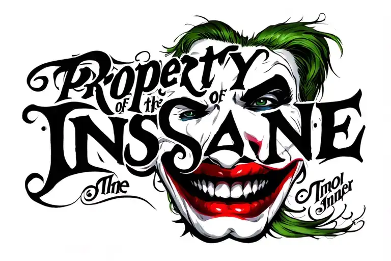 "Property of the Insane" joker heavy smile tattoo design idea