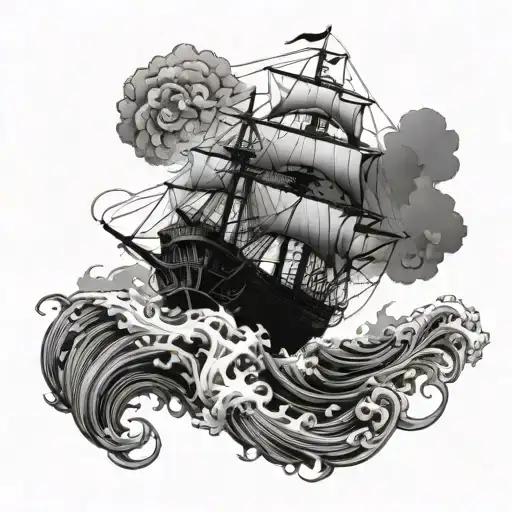 ship ocean storm stability hardwork dark sweat money tattoo design idea
